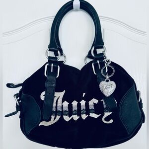 Vintage Juicy Couture Black Velvet Shoulder Bag with Juicy Couture Crystal Charm